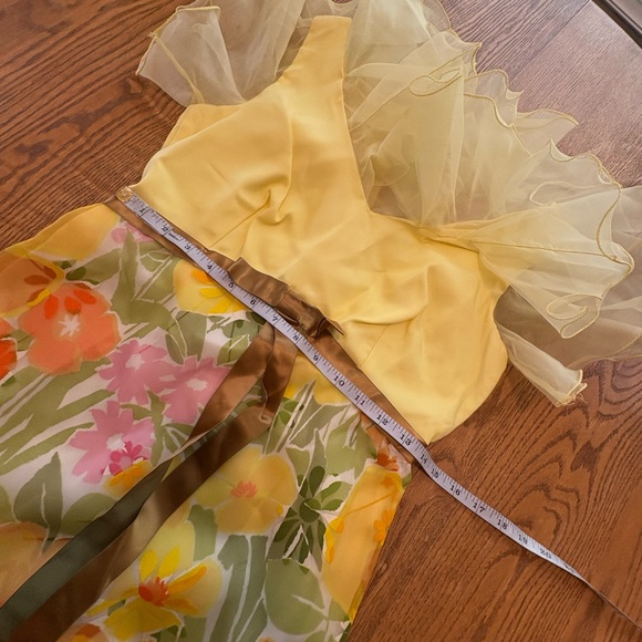 Montgomery Ward Vintage 60’s Yellow Floral Organza Maxi Dress Flouncy S Msrmnts - Picture 11 of 12